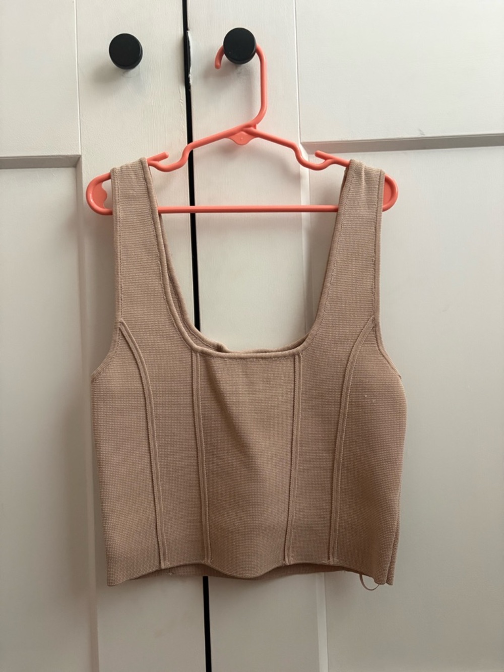 Zara Beige Ribbed Square-Neck Crop Tank